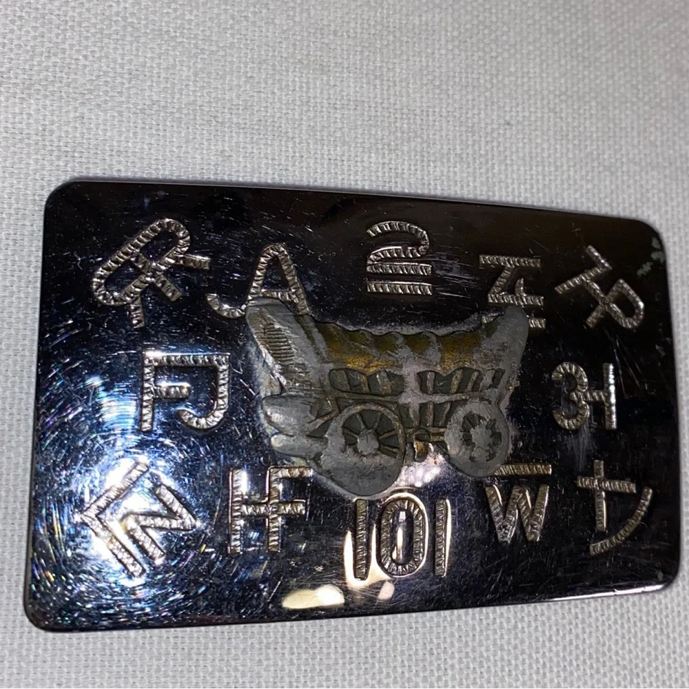 Chambers Belt Co. USA Belt‎ Buckle Featuring Covered Wagon Branding Marks